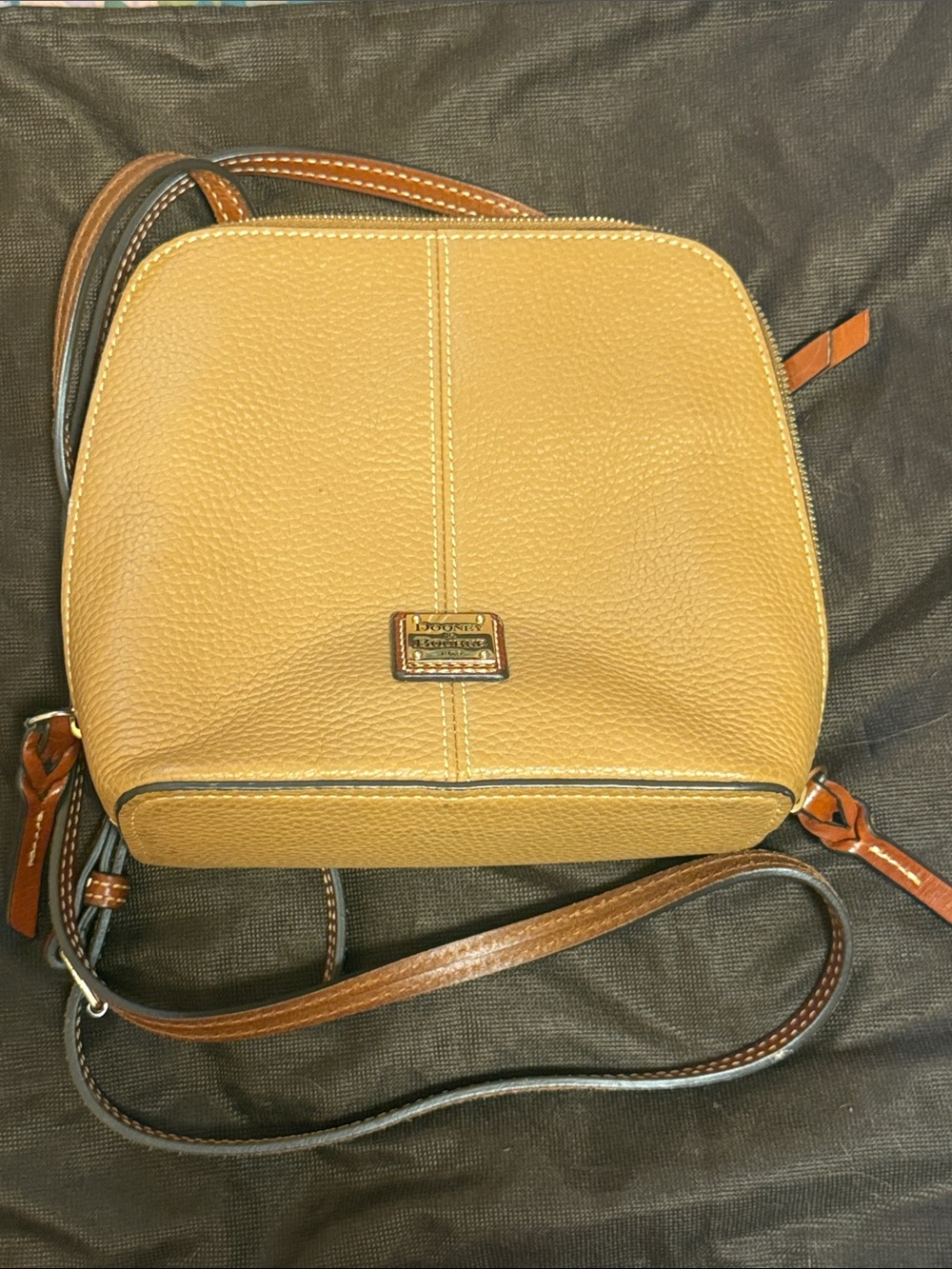 Dooney & Bourke Tan Pebbled Leather Crossbody with Brown Trim